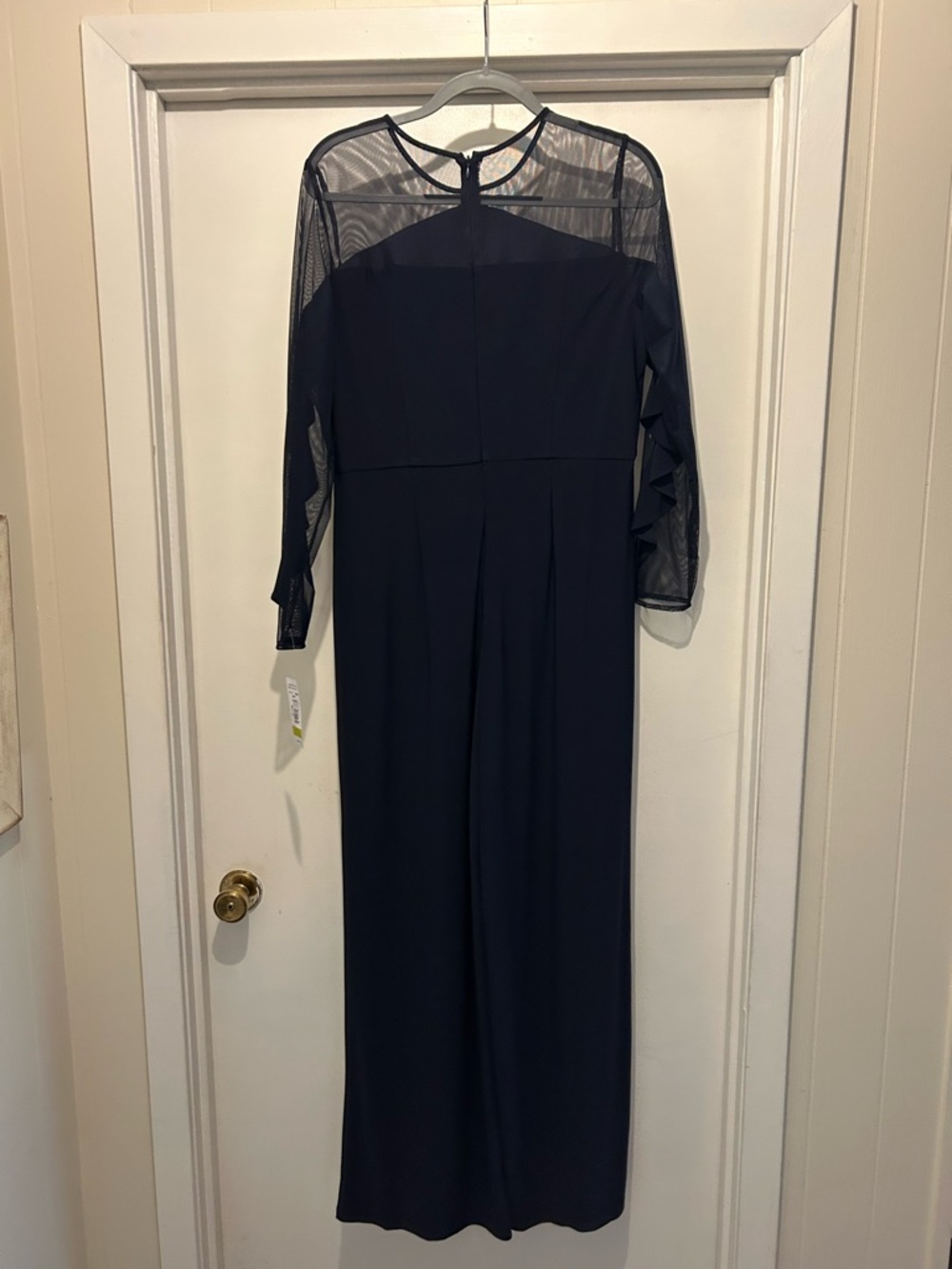 Adrianna Papell Navy Long Dress with Sheer Mesh Sleeves